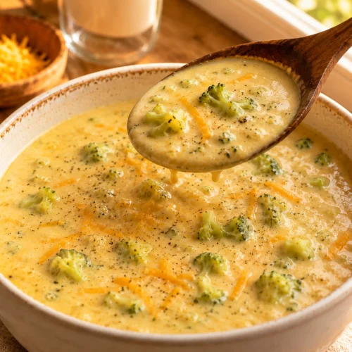 best high protein broccoli cheddar soup final image