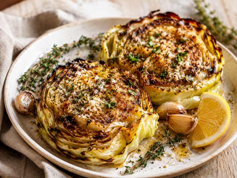 blistered cabbage steaks with garlic herb butter main image