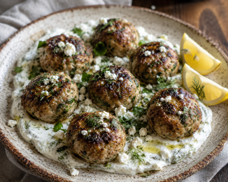 greek chicken meatballs or greek chicken meatballs with tzatziki