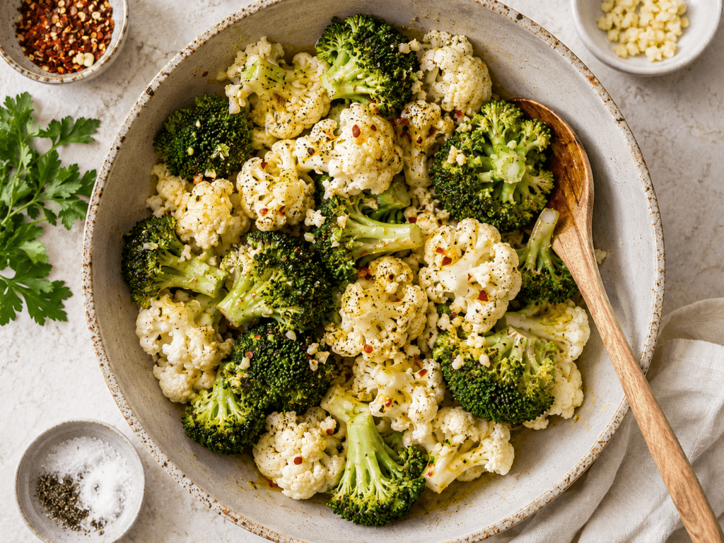 roasted broccoli and cauliflower stage 1
