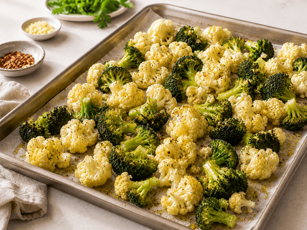 roasted broccoli and cauliflower stage 2