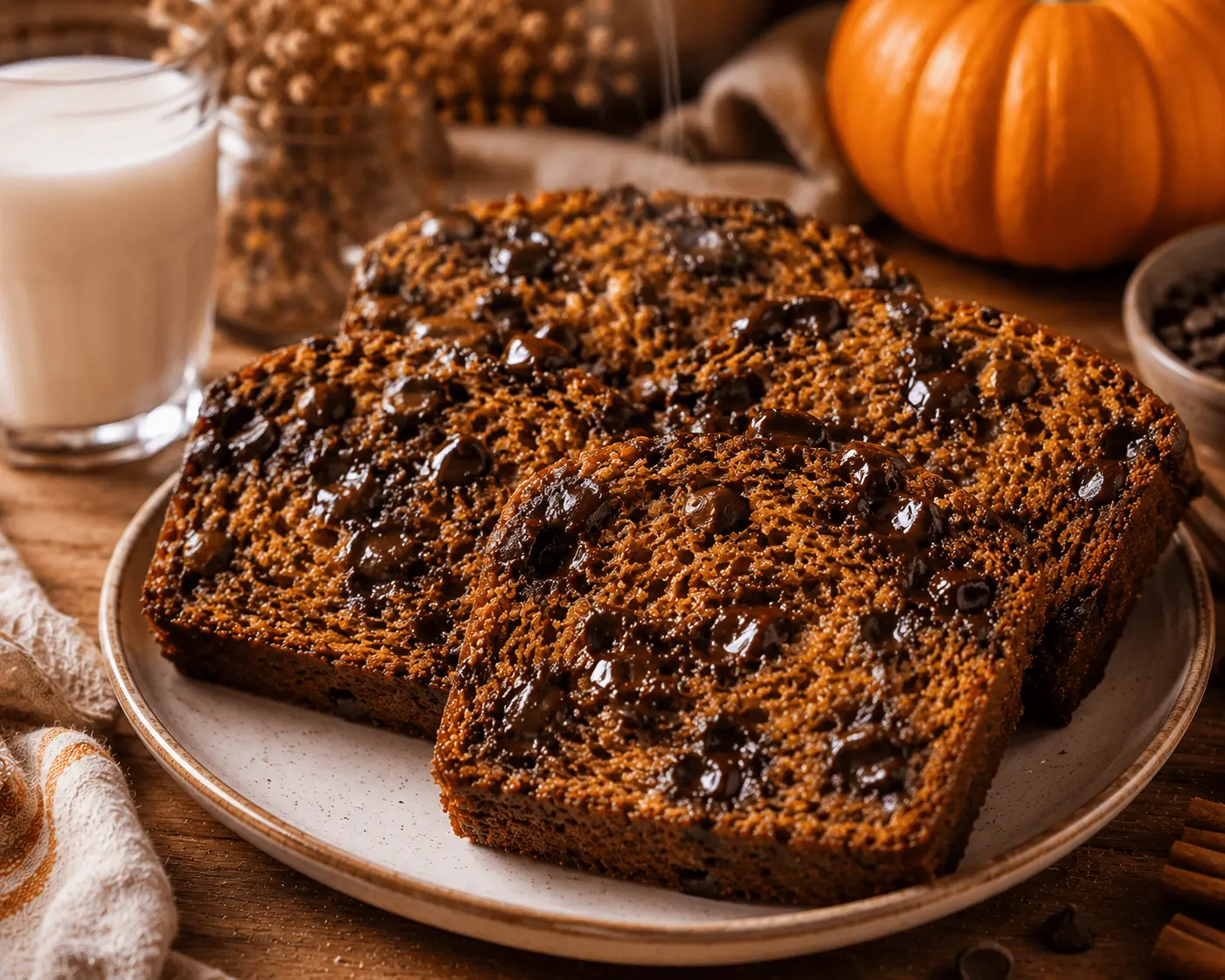 pumpkin chocolate chip bread final image