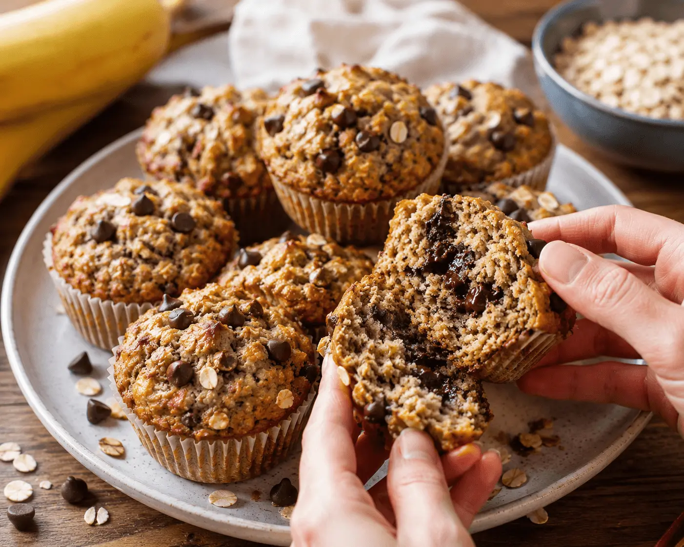 oatmeal chocolate chip banana muffins final image