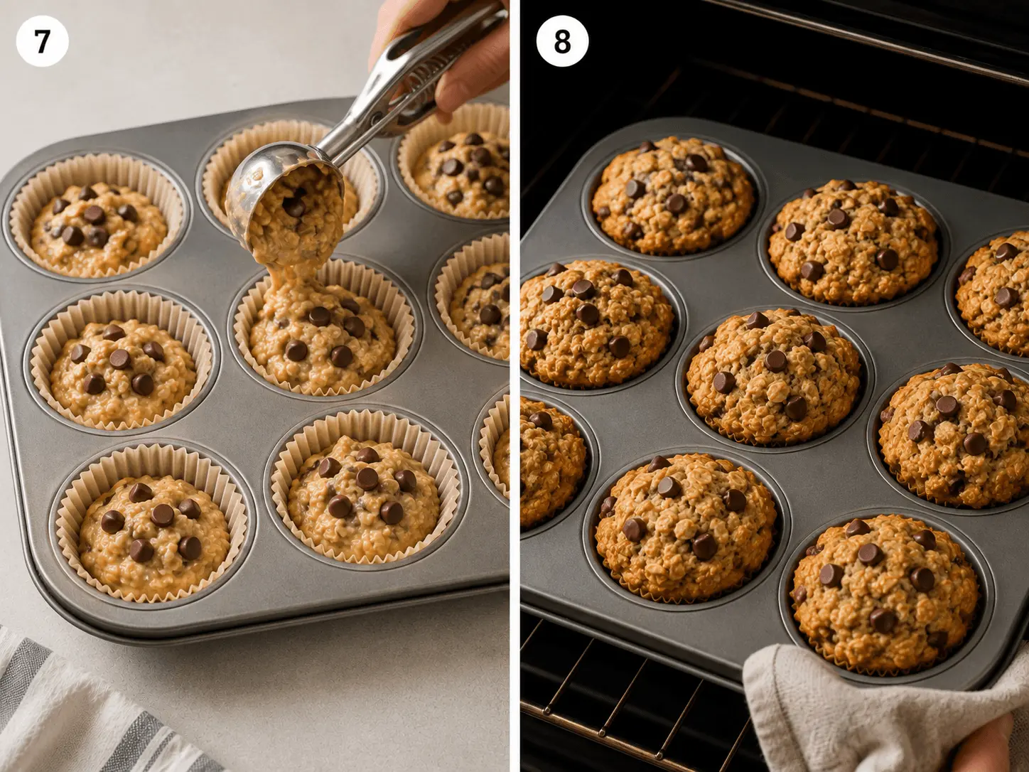 oatmeal chocolate chip banana muffins stage 3