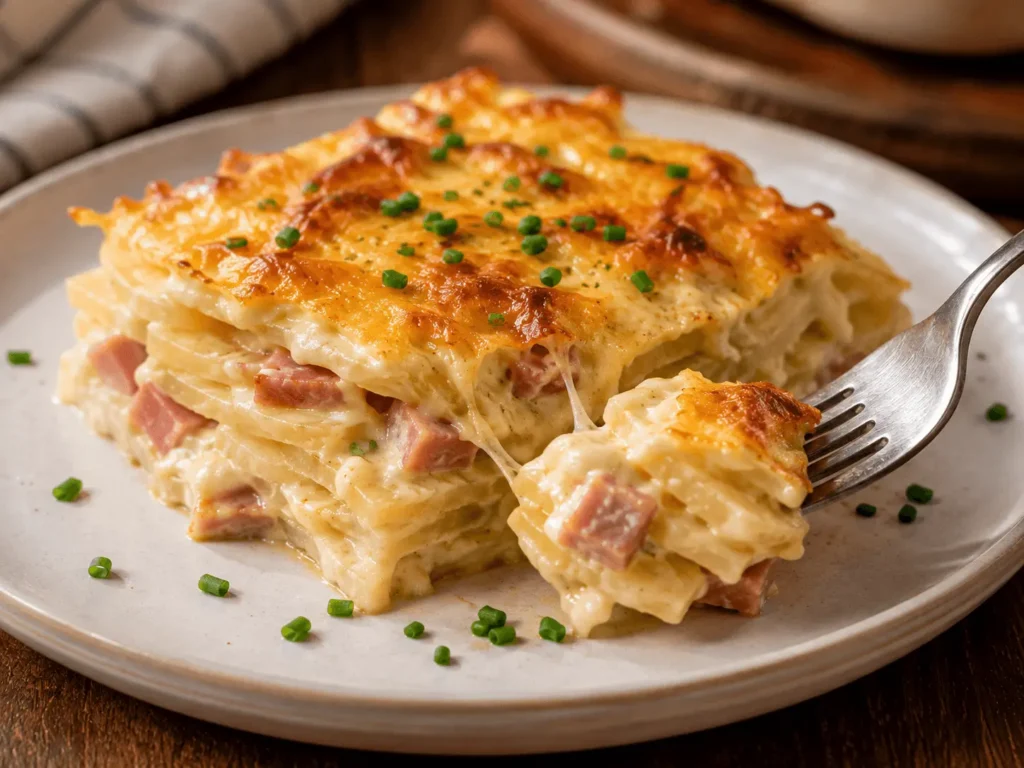 cheesy scalloped potatoes with ham final image