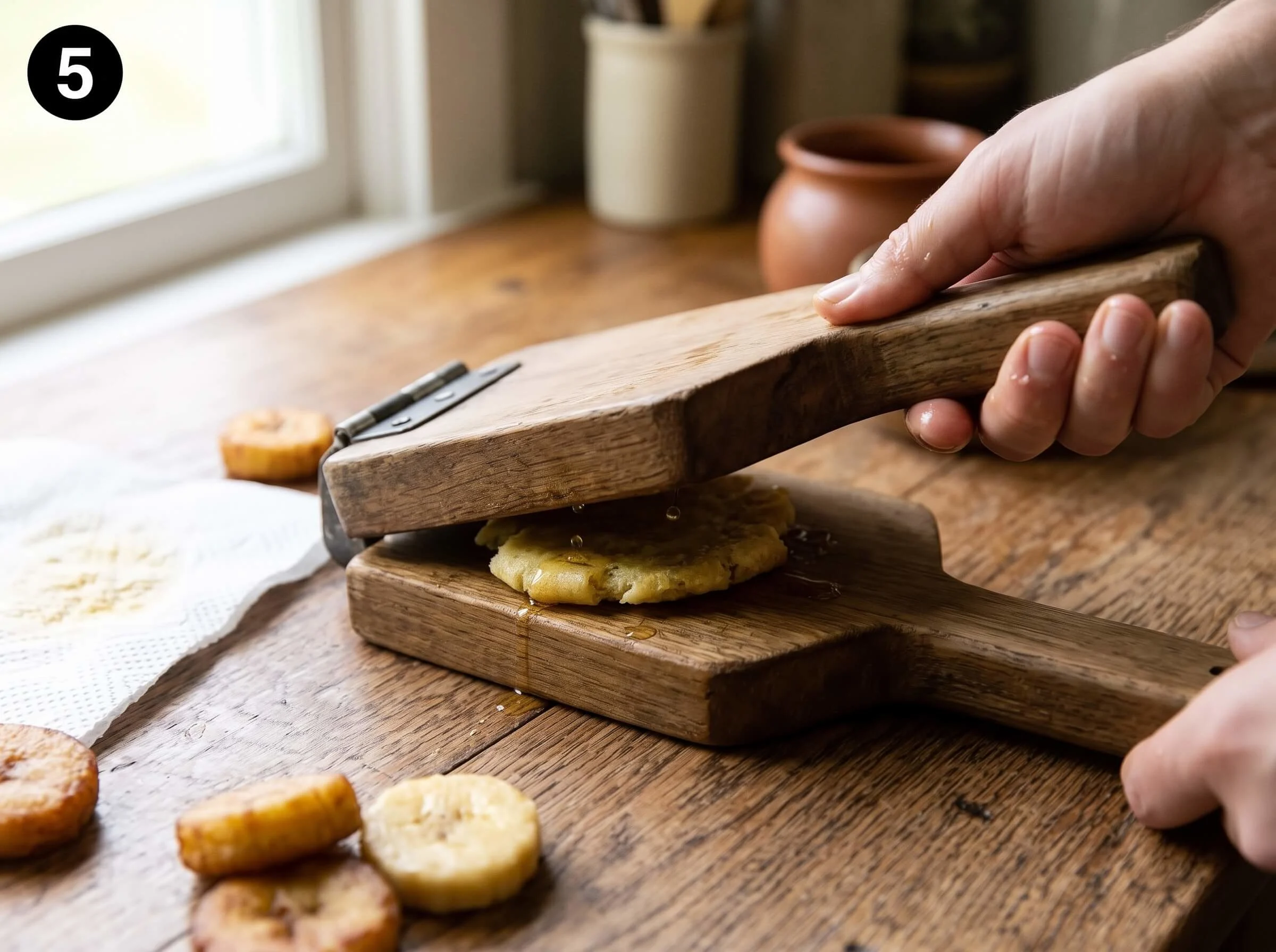 tostones recipe Flatten the Plantains