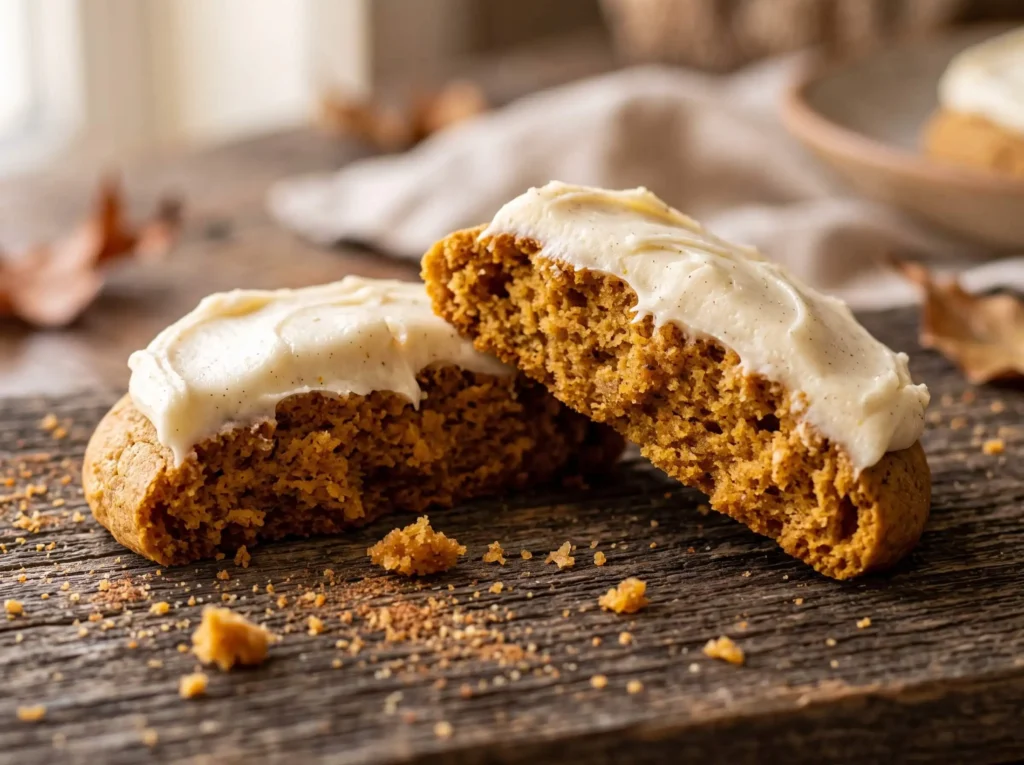 pumpkin cookies with cream cheese frosting final stage