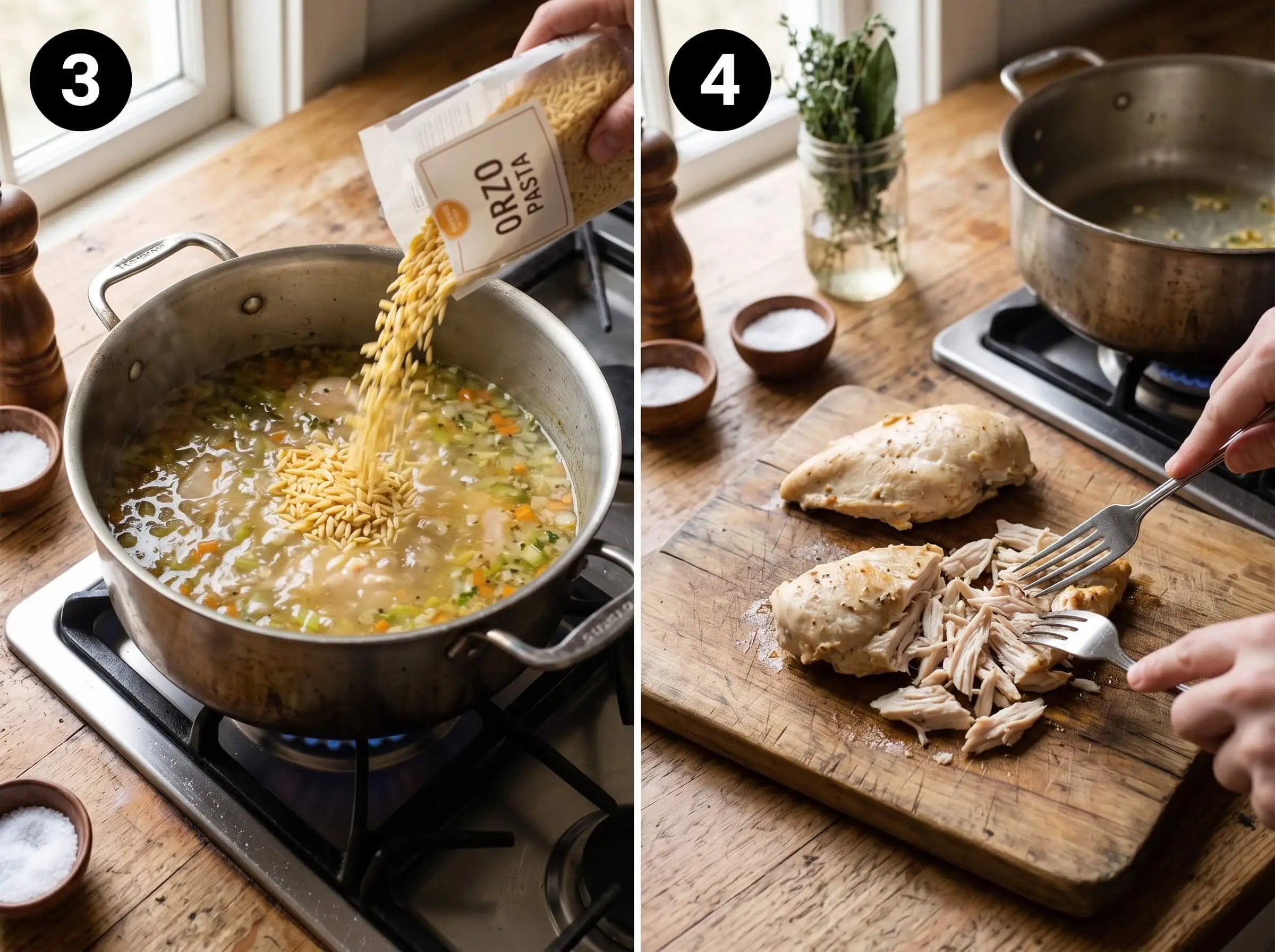 greek lemon chicken orzo soup Cook the Orzo and Shred the Chicken
