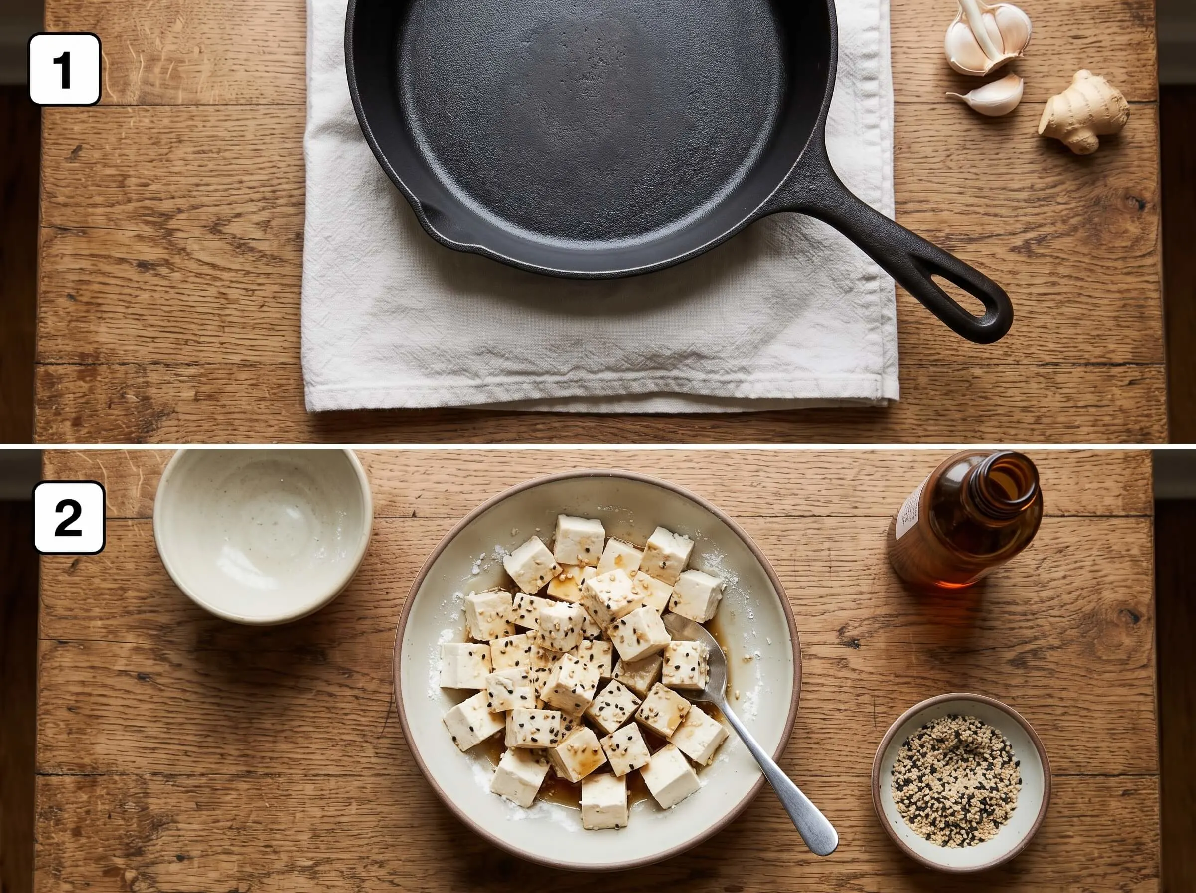 crispy baked sesame tofu recipe Press and Coat the Tofu
