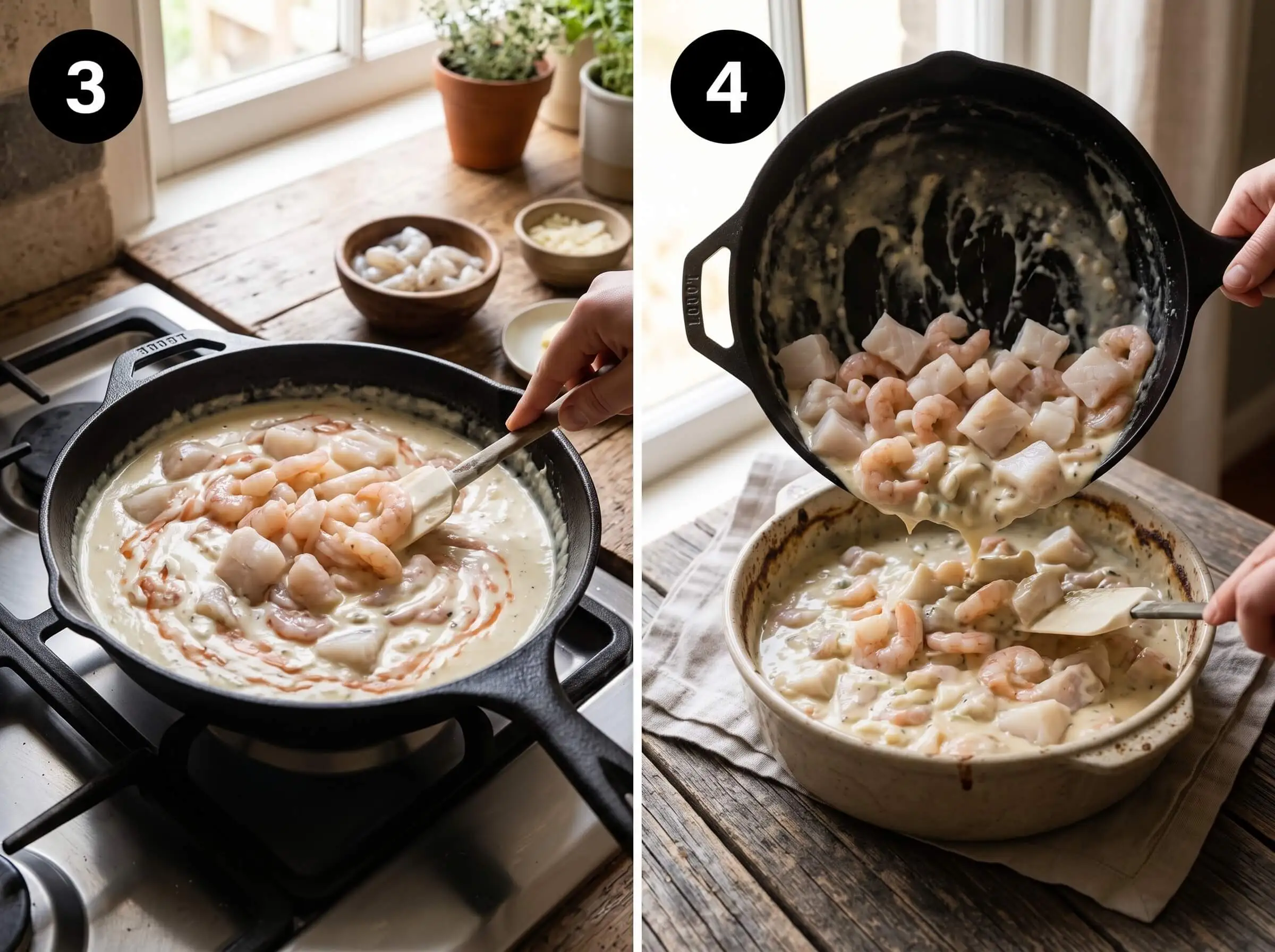 seafood casserole Combine and Assemble