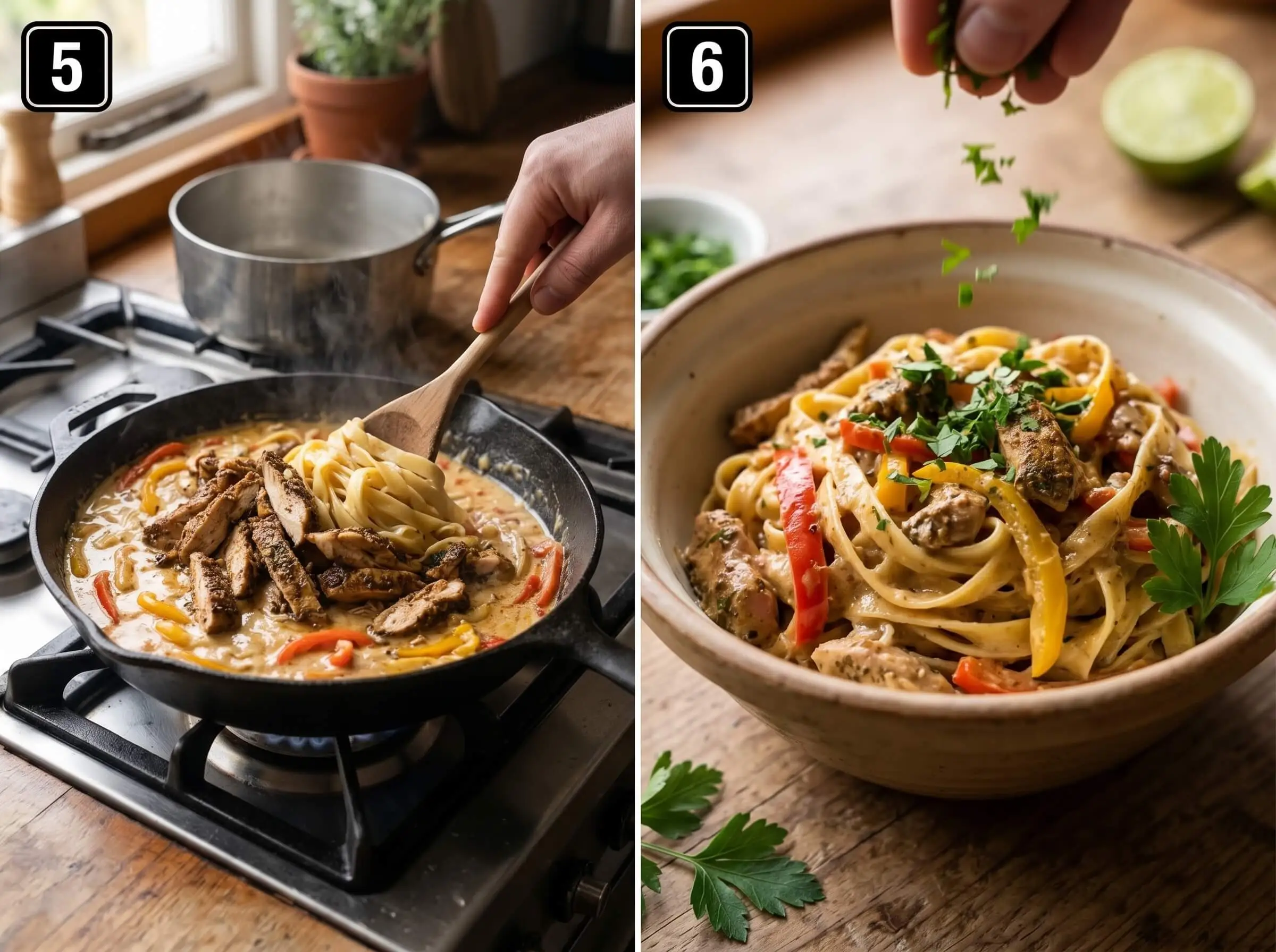jerk chicken pasta Combine and Serve