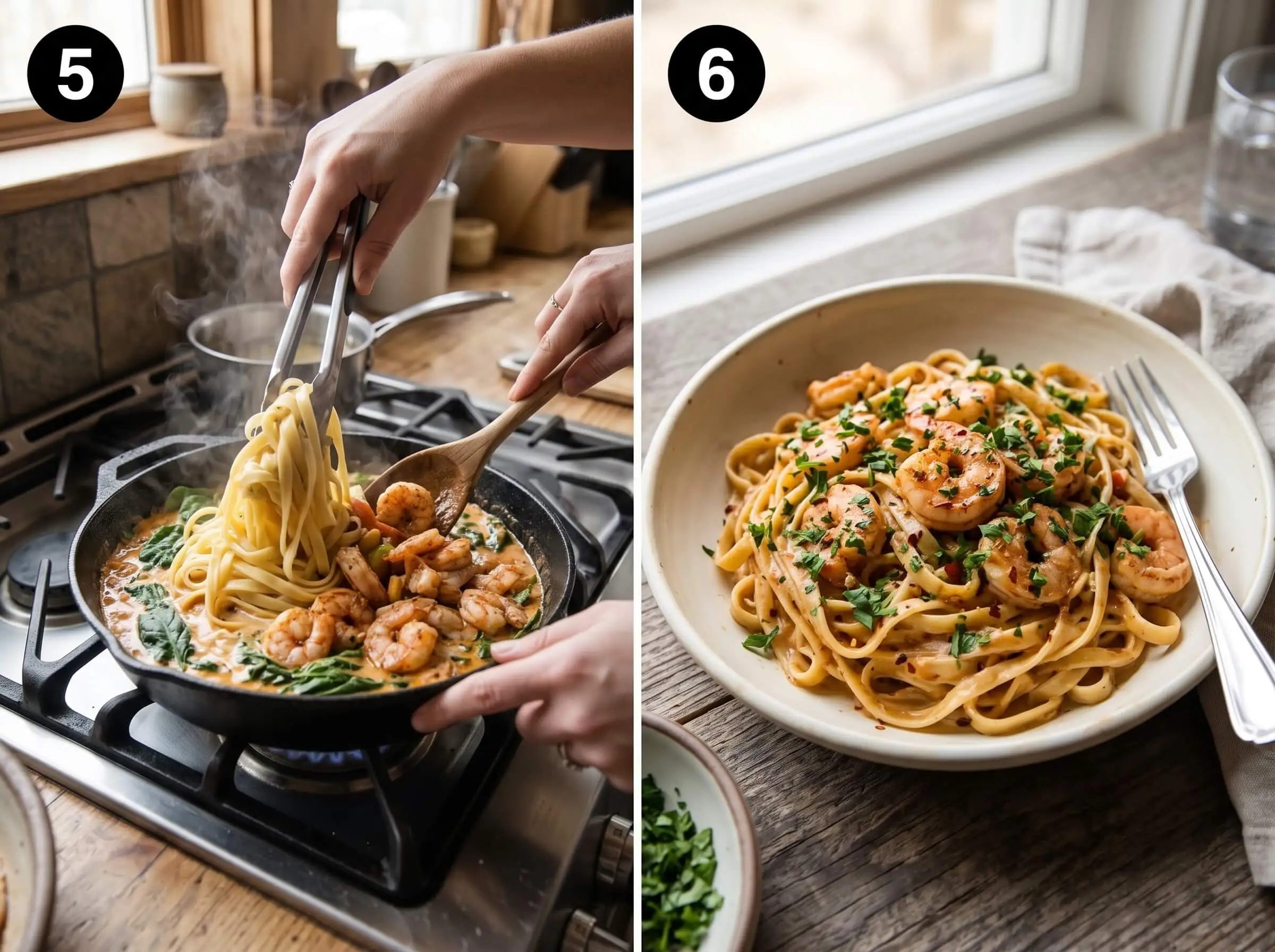cajun shrimp pasta Combine and Serve