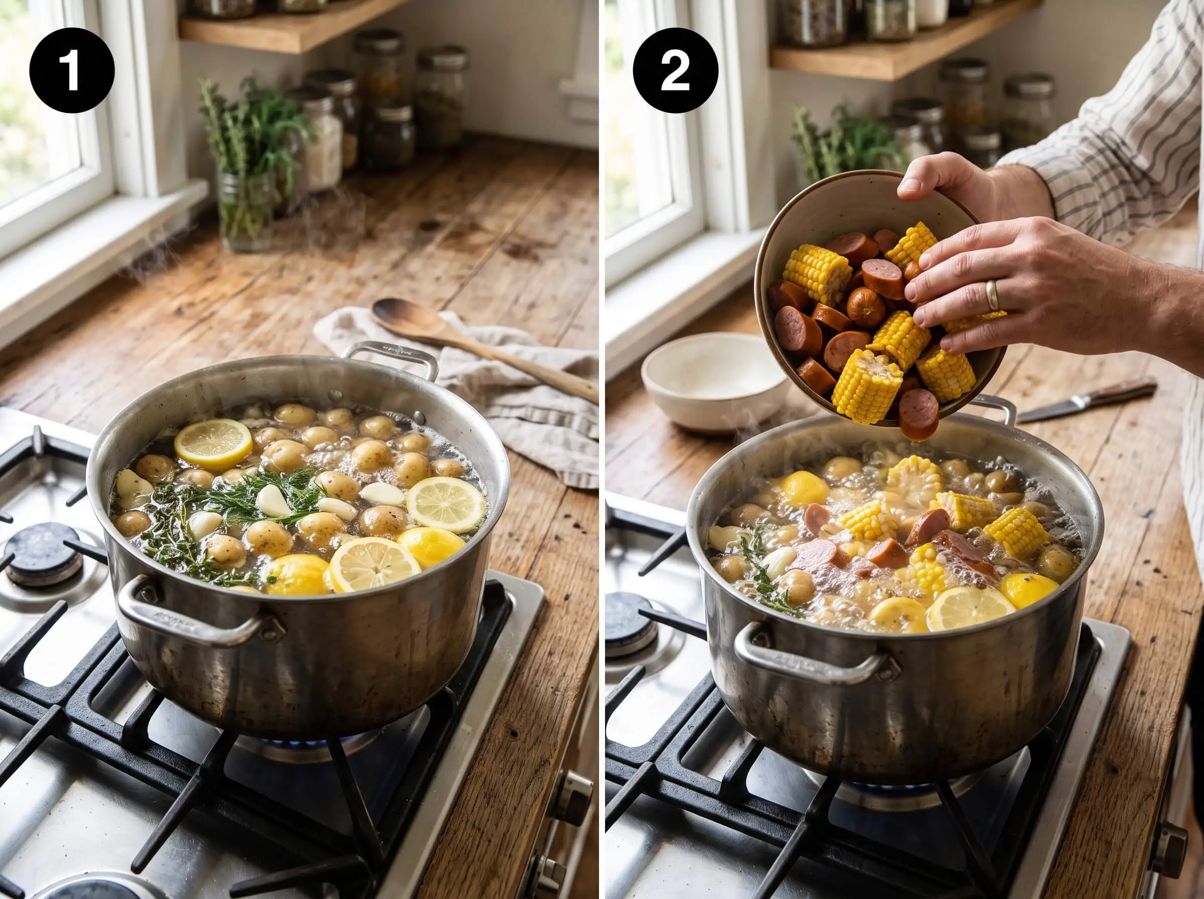 cajun seafood boil recipe Boil the Potatoes, Corn, and Sausage