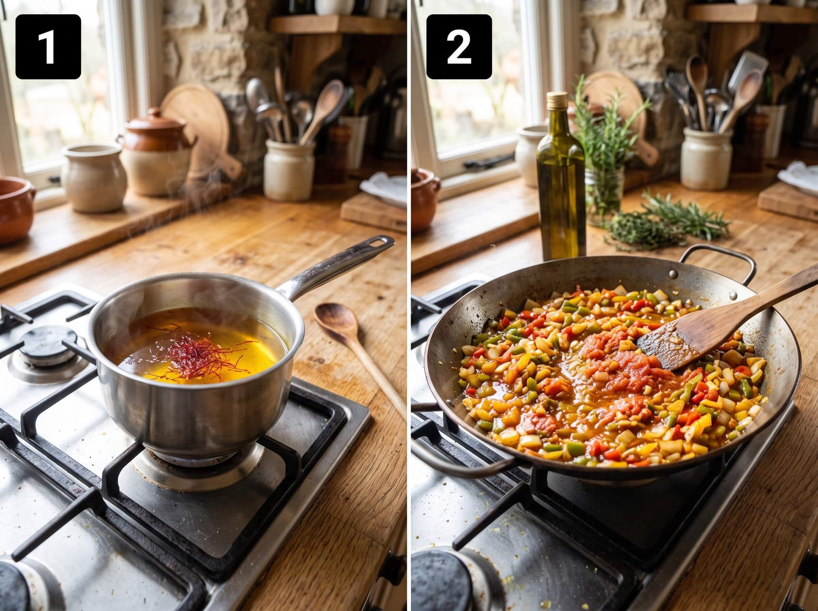 paella recipe Build the Sofrito and Saffron Broth