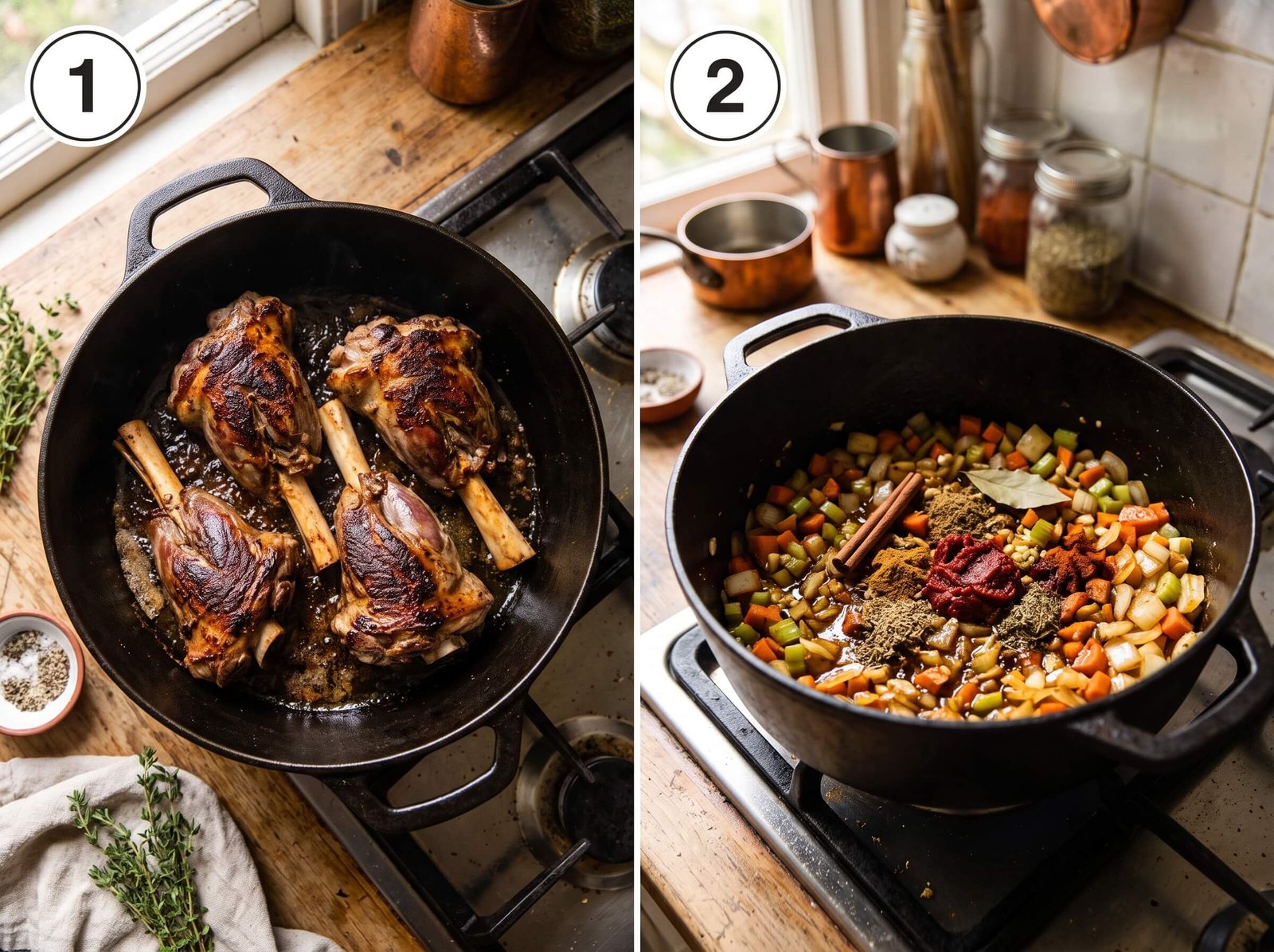 lamb shank meat recipe Sear the Shanks and Build the Aromatic Base