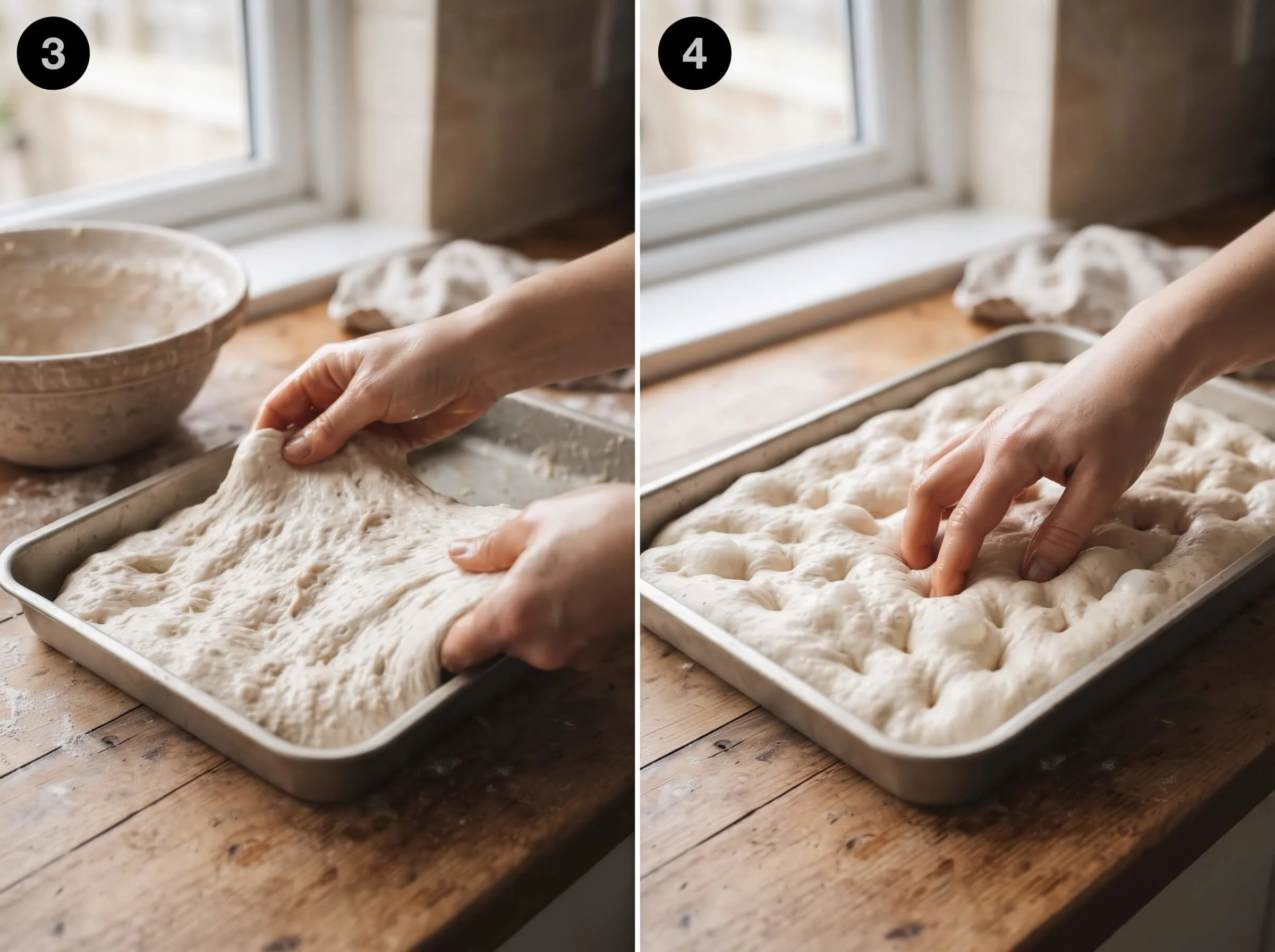 focaccia recipe Stretch and Dimple the Dough