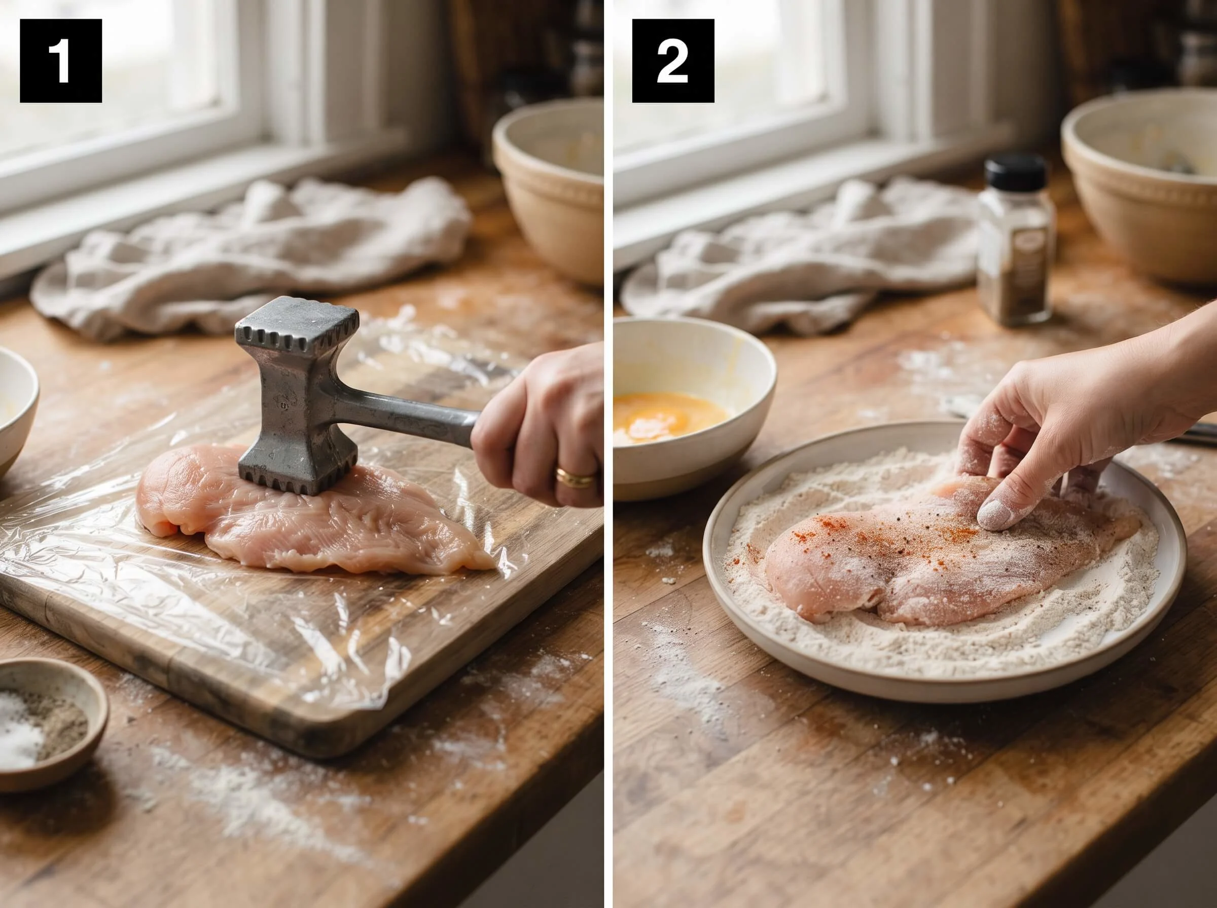 chicken piccata recipe Prepare and Dredge the Chicken