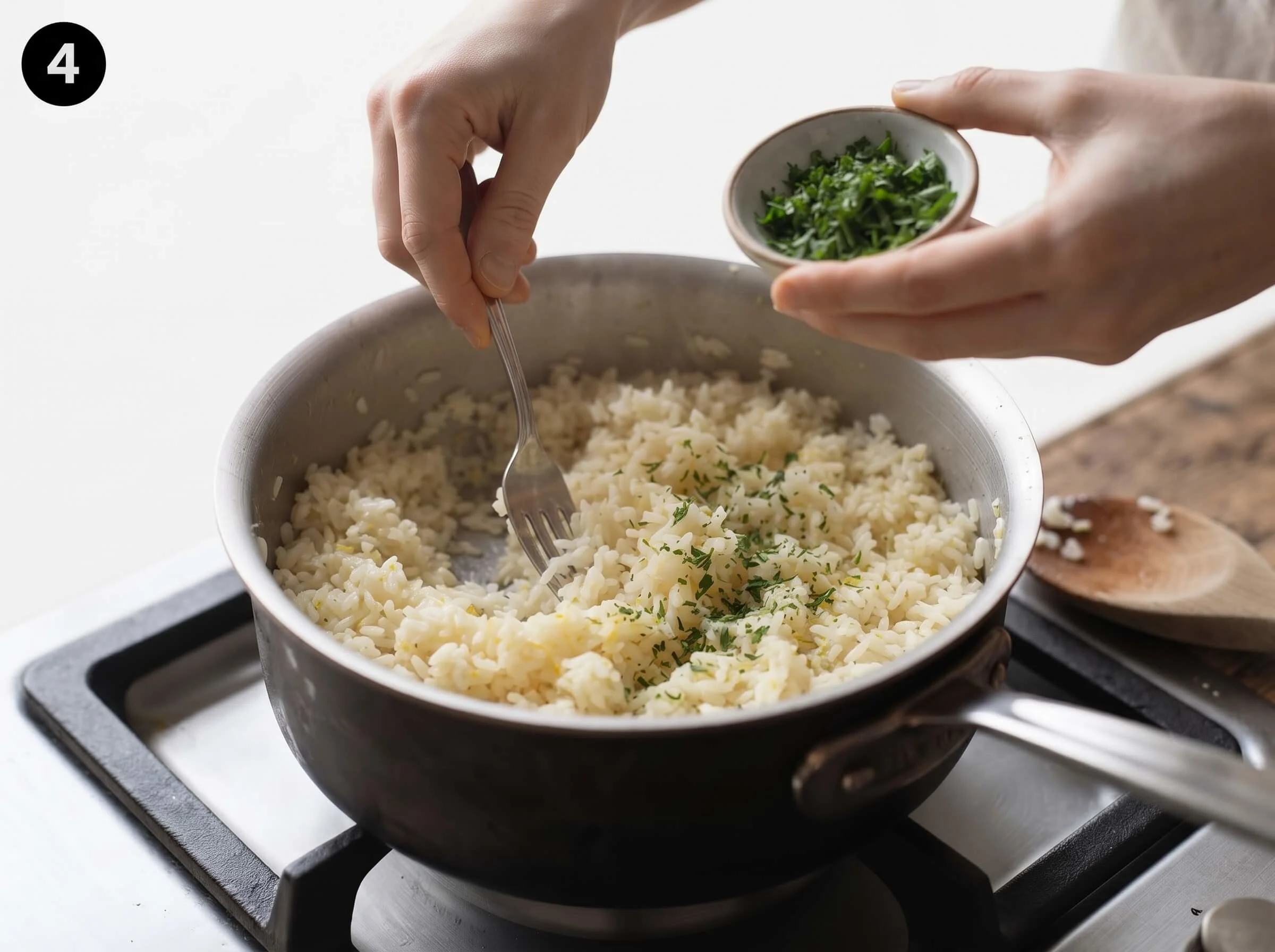 greek rice Fluff and Finish