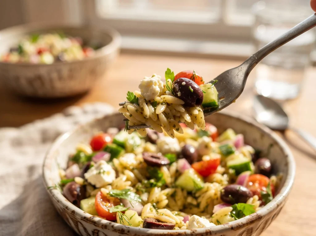greek orzo salad final dish