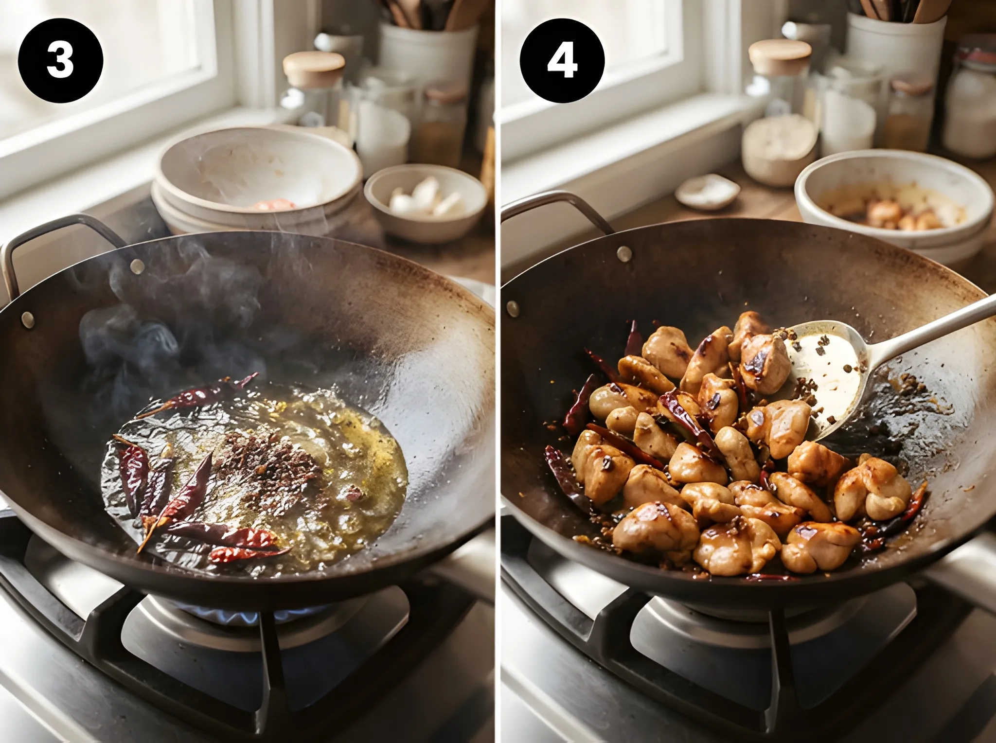 kung pao chicken recipe Stir-Fry the Chicken and Aromatics