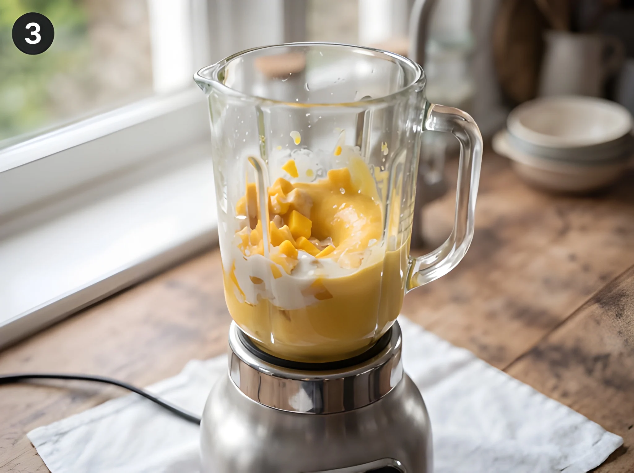 mango sago recipe Blend the Mango Base