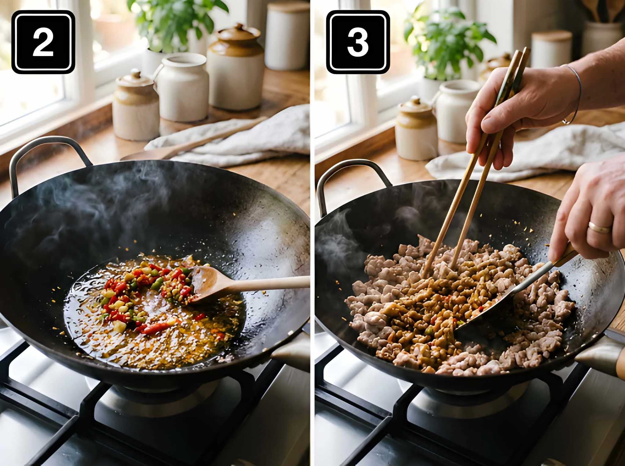pad kra pao recipe Stir-Fry the Protein