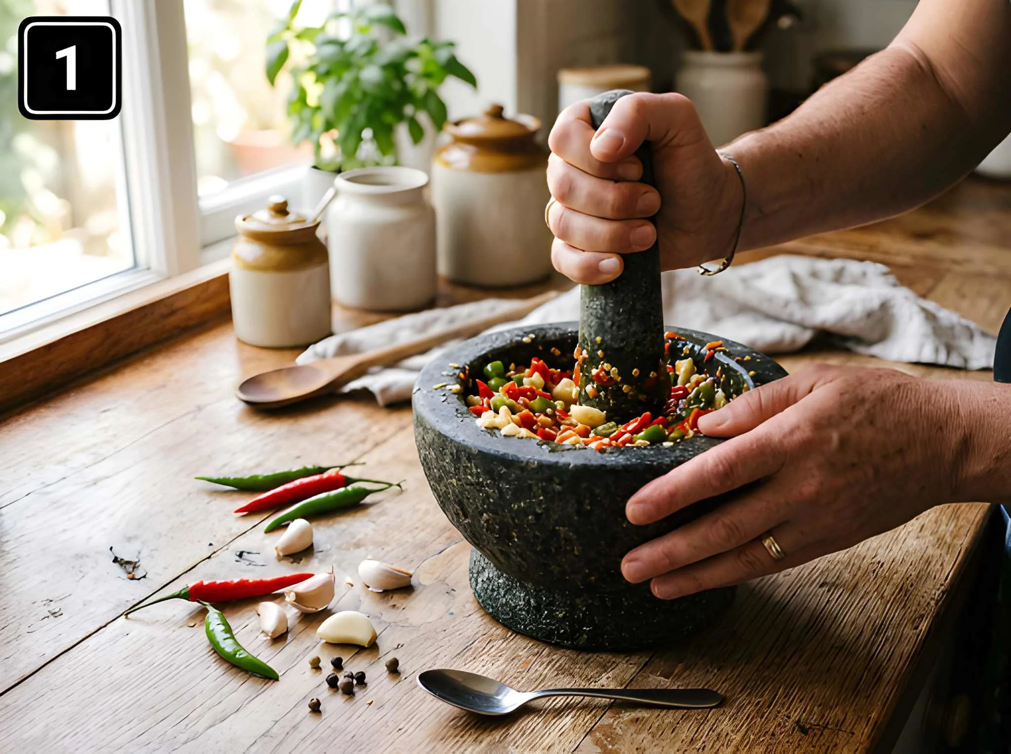 pad kra pao recipe Prepare the Garlic and Chilies