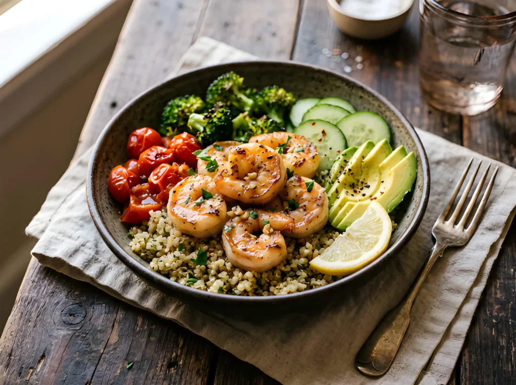 Garlic Butter Shrimp Quinoa Bowl