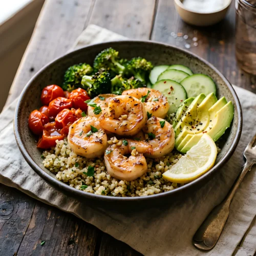 Garlic Butter Shrimp Quinoa Bowl main dish
