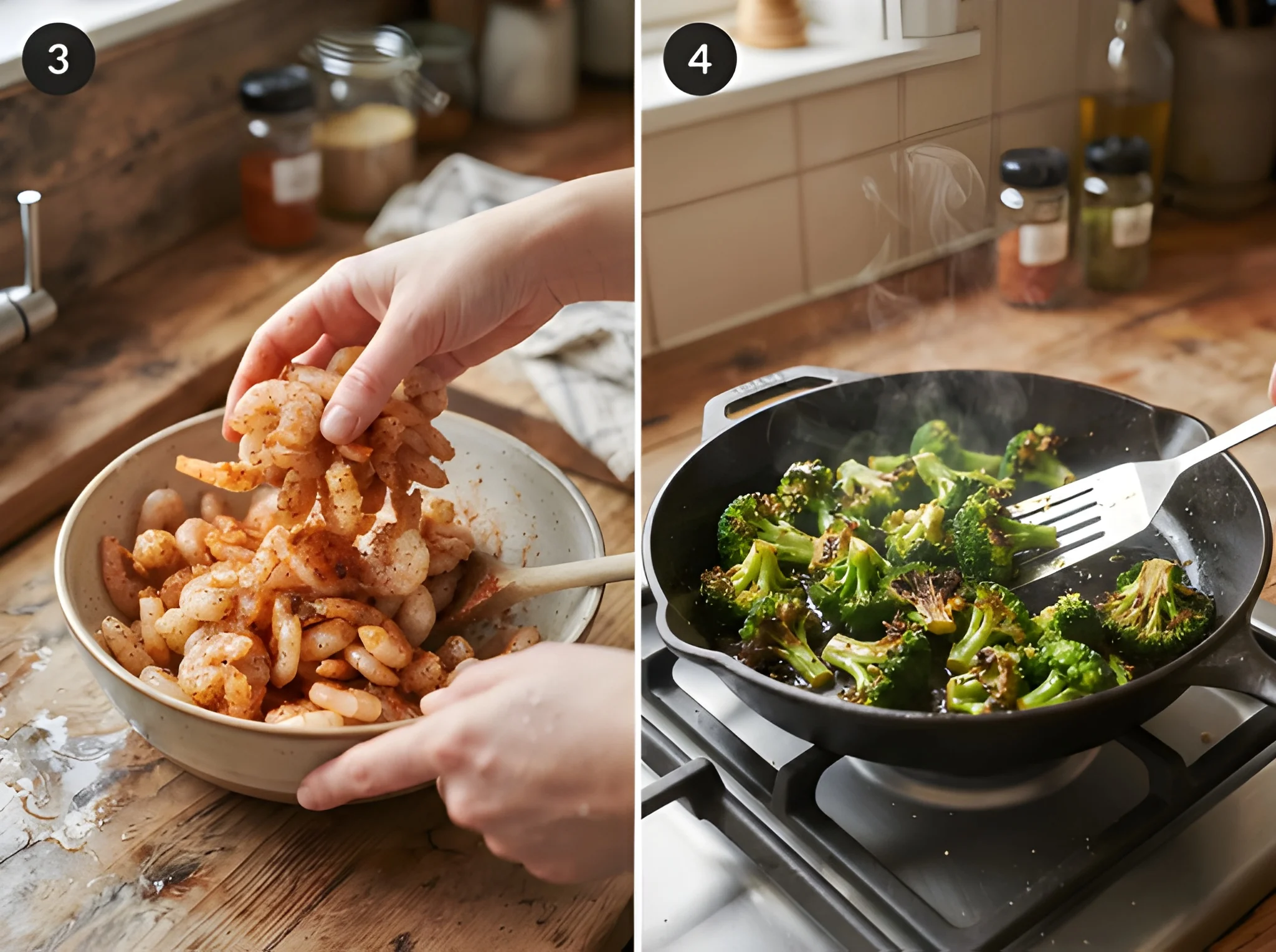 Garlic Butter Shrimp Quinoa Bowl Season the Shrimp and Cook the Vegetables